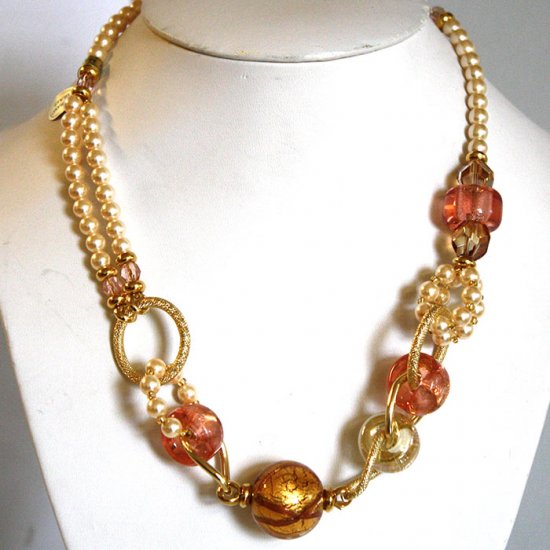 Murano Glass Soft pink and gold  Necklace